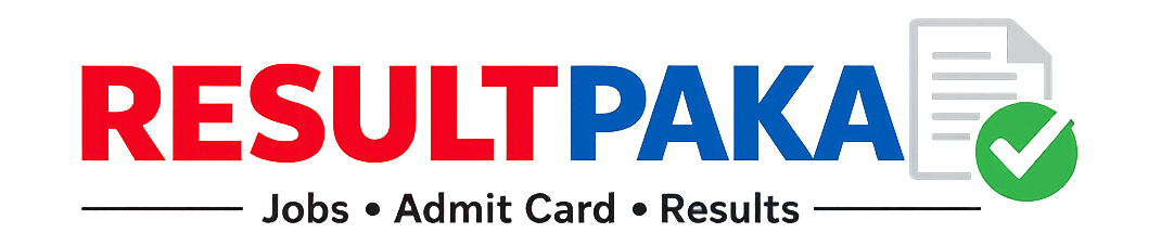 ResultPaka logo featuring red and blue text with document and checkmark icon for jobs, admit cards and results updates.